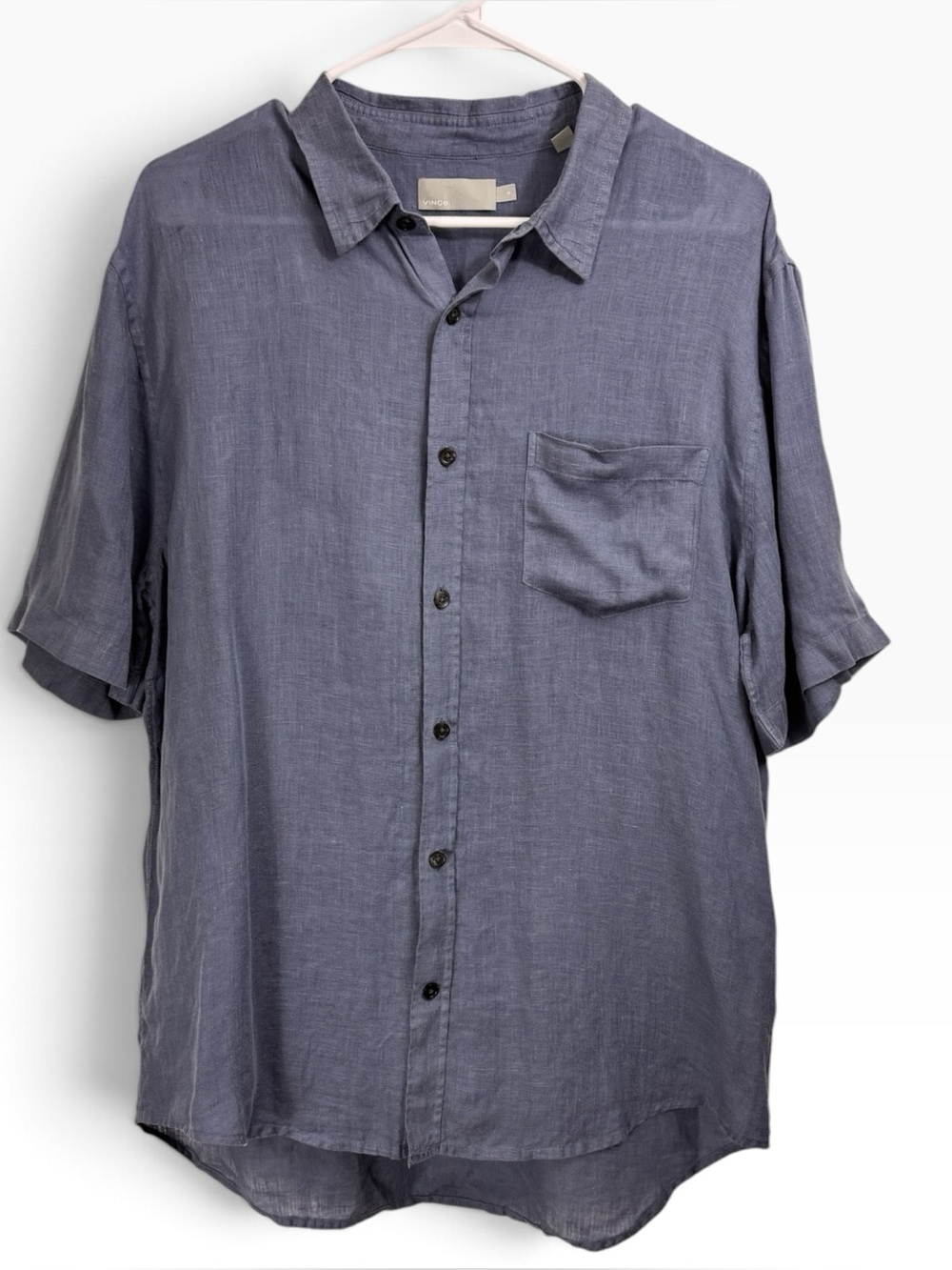 Vince Men's 100% Linen Short-Sleeve Button-Up Shirt Blue Size Medium